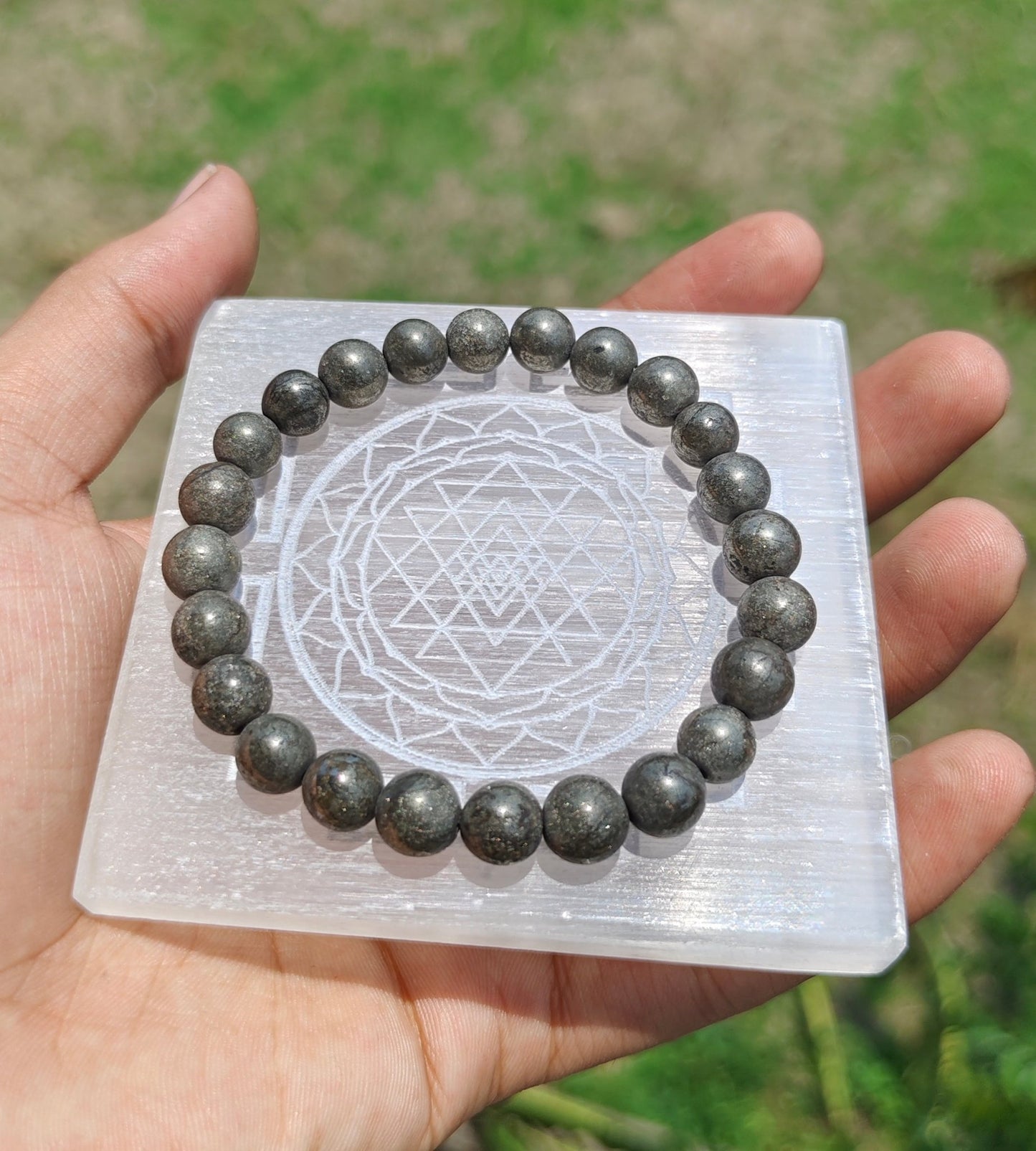 Pyrite Bracelet – Natural 8mm Gold Stone Beads – Crystaelet