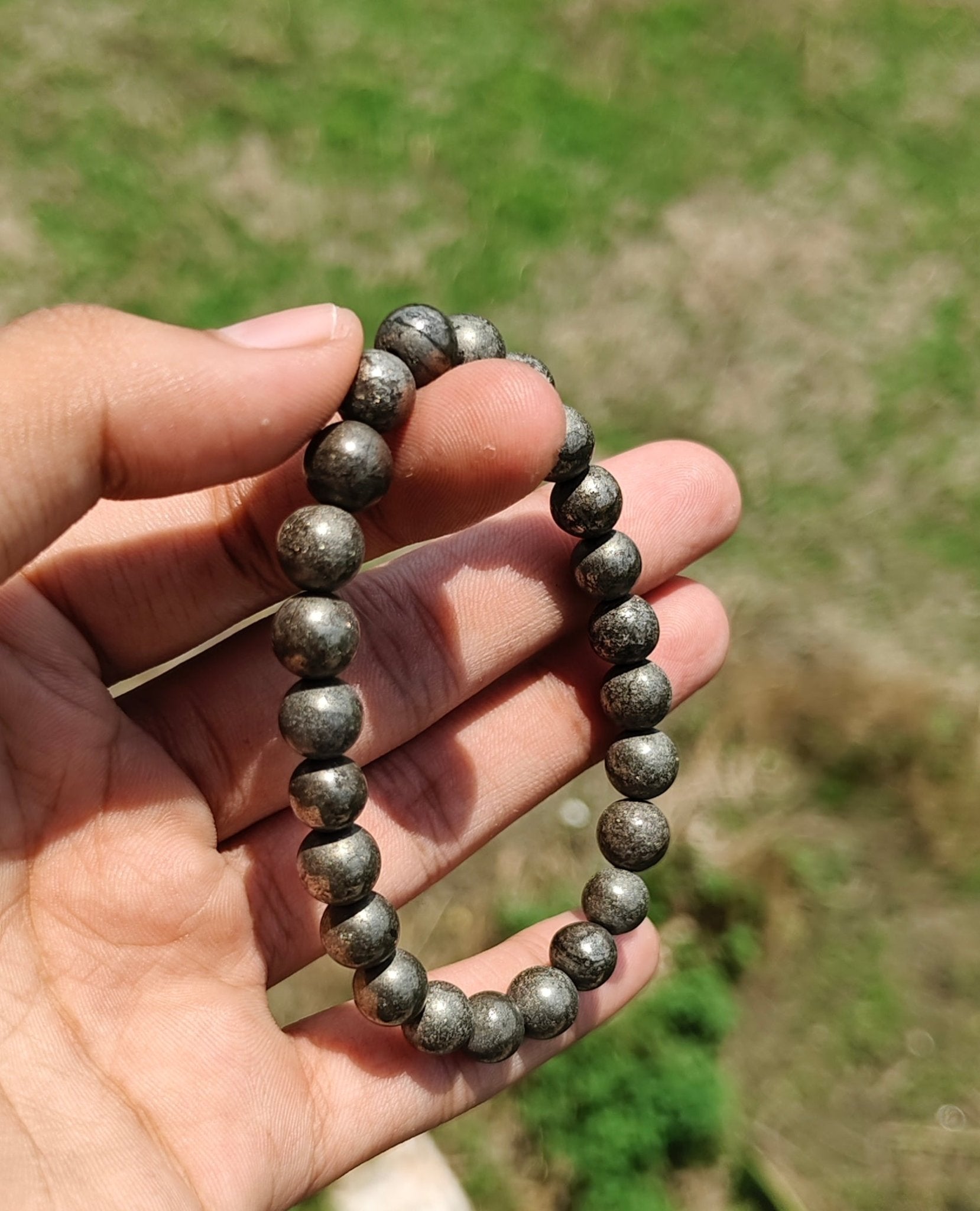 Pyrite Bracelet – Natural 8mm Gold Stone Beads – Crystaelet